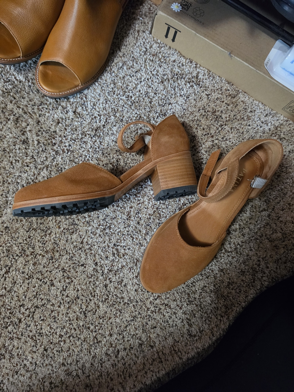 Women’s Tan Suede Ankle-Strap Low Block Heel Flats